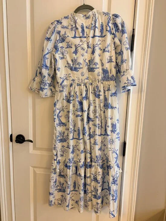 Meadows blue and white toile dress, excellent used condition, XS, US 2, pockets - Picture 6 of 7